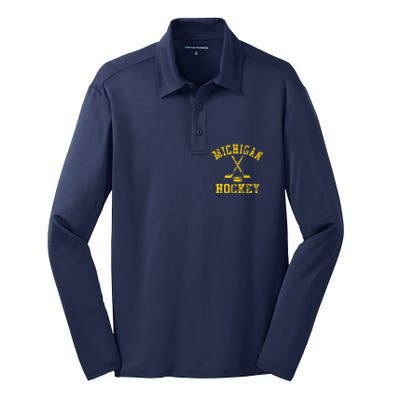 Michigan Hockey Silk Touch Performance Long Sleeve Polo