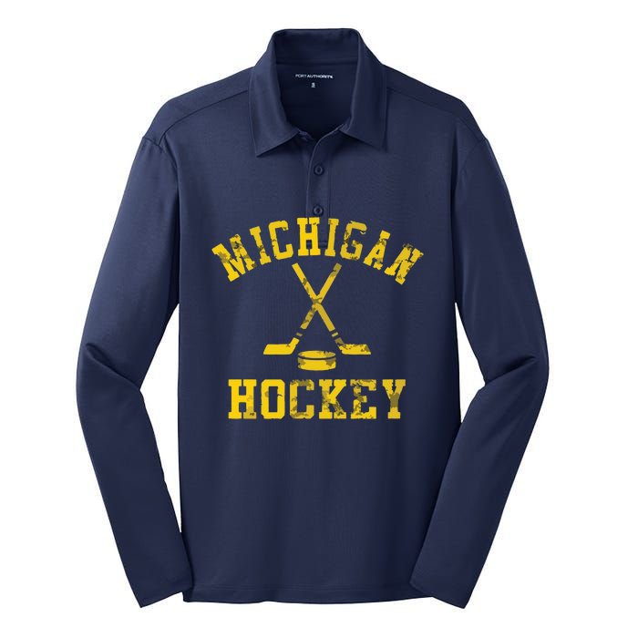 Michigan Hockey Silk Touch Performance Long Sleeve Polo