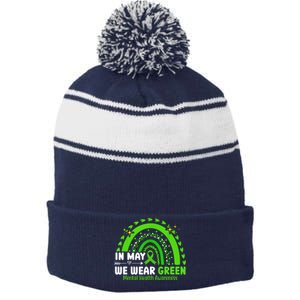 Mental Health Matters We Wear Green Mental Health Awareness Stripe Pom Pom Beanie