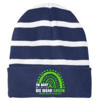 Mental Health Matters We Wear Green Mental Health Awareness Striped Beanie with Solid Band