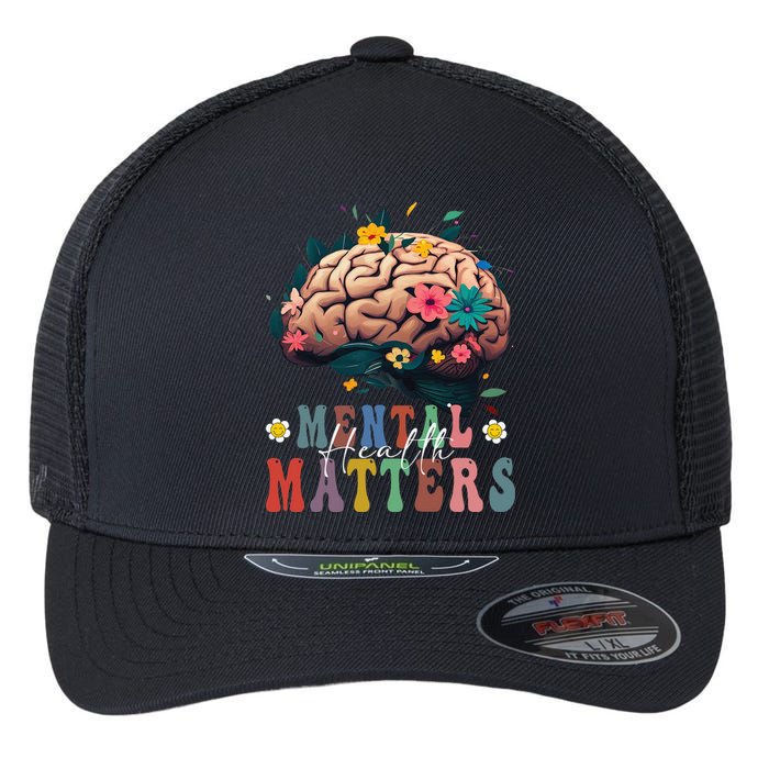 Mental Health Matters Brain Illness Awareness Vintage Groovy Flexfit Unipanel Trucker Cap