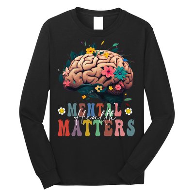 Mental Health Matters Brain Illness Awareness Vintage Groovy Long Sleeve Shirt