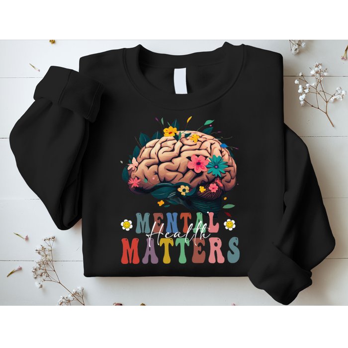 Mental Health Matters Brain Illness Awareness Vintage Groovy Sweatshirt