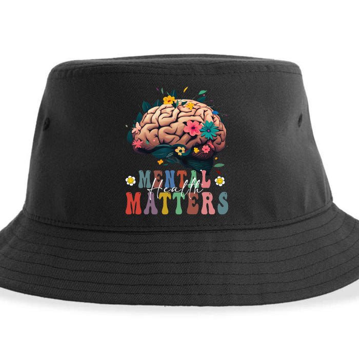 Mental Health Matters Brain Illness Awareness Vintage Groovy Sustainable Bucket Hat