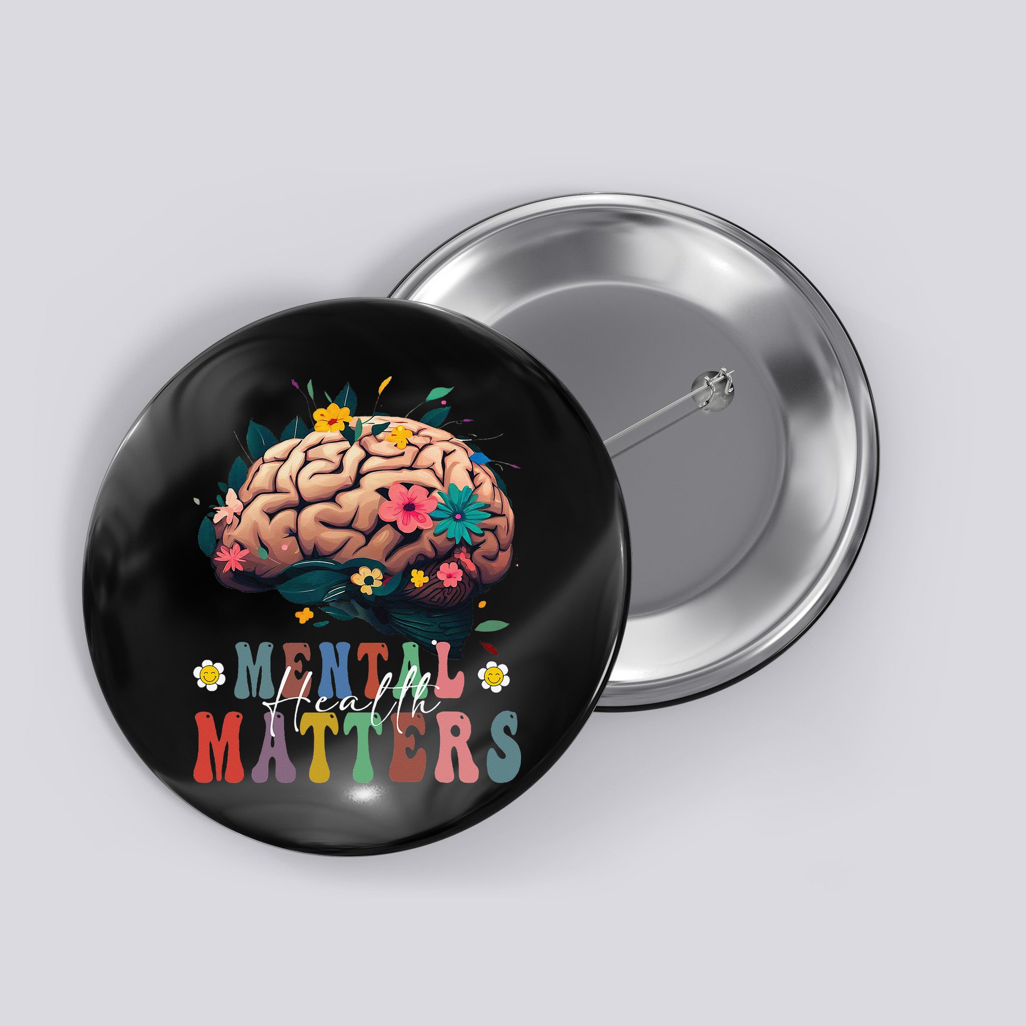 Mental Health Matters Brain Illness Awareness Vintage Groovy Button