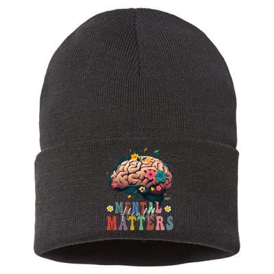 Mental Health Matters Brain Illness Awareness Vintage Groovy Sustainable Knit Beanie