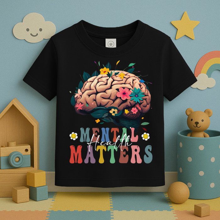 Mental Health Matters Brain Illness Awareness Vintage Groovy Toddler T-Shirt