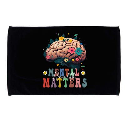Mental Health Matters Brain Illness Awareness Vintage Groovy Microfiber Hand Towel