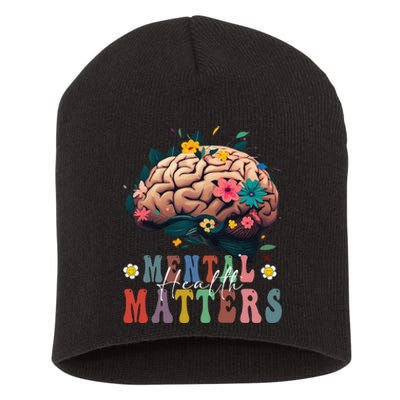 Mental Health Matters Brain Illness Awareness Vintage Groovy Short Acrylic Beanie