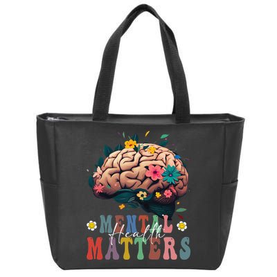 Mental Health Matters Brain Illness Awareness Vintage Groovy Zip Tote Bag