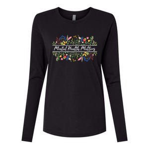 Mental Health Matters Floral Wildflowers Womens Cotton Relaxed Long Sleeve T-Shirt