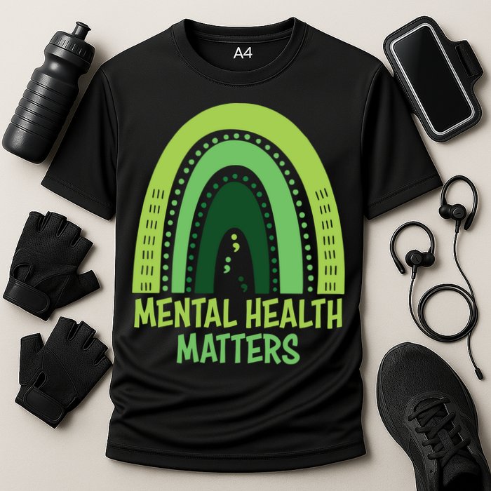 Mental Health Matters Green Rainbow Cooling Performance Crew T-Shirt
