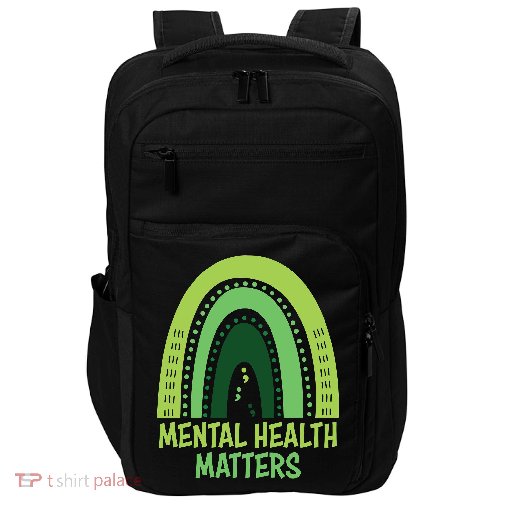 Mental Health Matters Green Rainbow Impact Tech Backpack