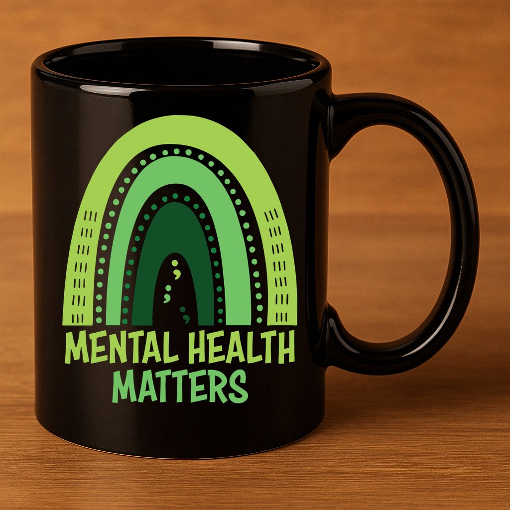 Mental Health Matters Green Rainbow 11oz C Handle Ceramic Mug