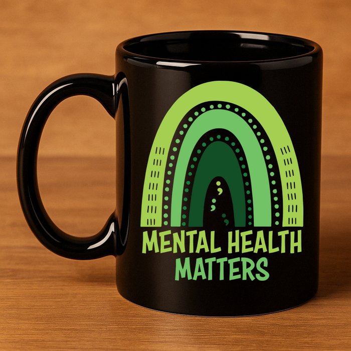 Mental Health Matters Green Rainbow 11oz C Handle Ceramic Mug