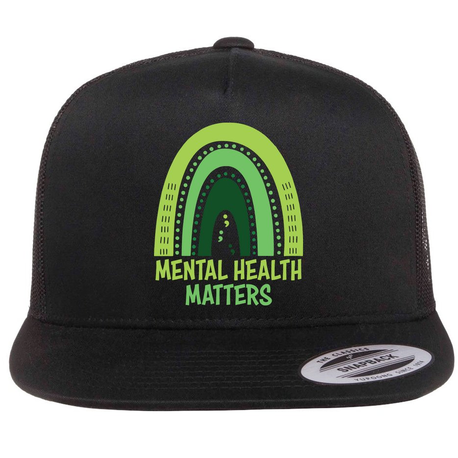 Mental Health Matters Green Rainbow Flat Bill Trucker Hat
