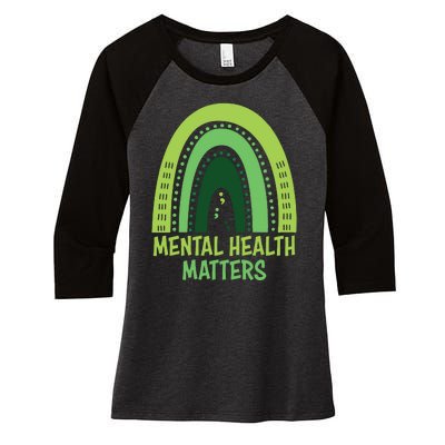 Mental Health Matters Green Rainbow Women's Tri-Blend 3/4-Sleeve Raglan Shirt