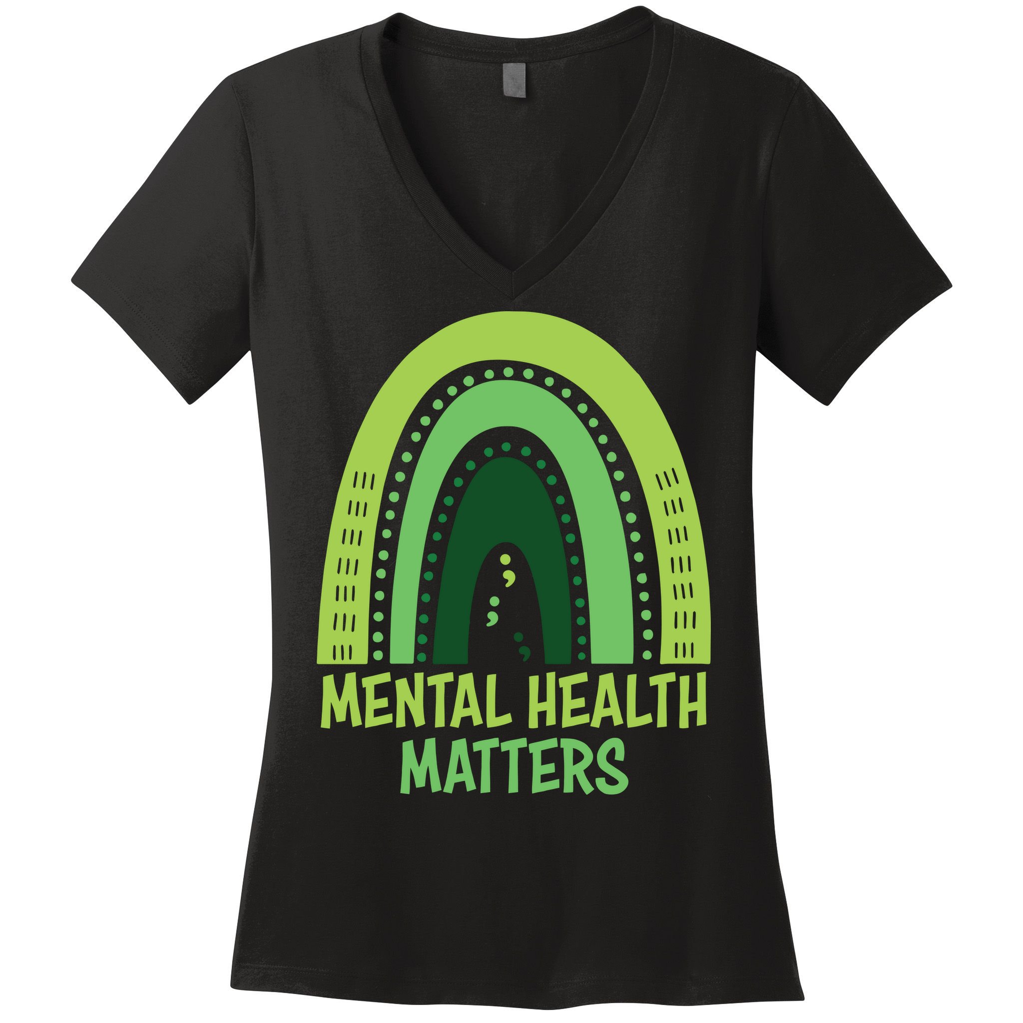 Mental Health Matters Green Rainbow Women's V-Neck T-Shirt