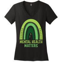 Mental Health Matters Green Rainbow Women's V-Neck T-Shirt