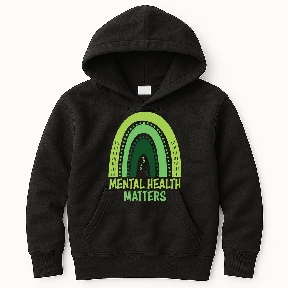 Mental Health Matters Green Rainbow Kids Hoodie