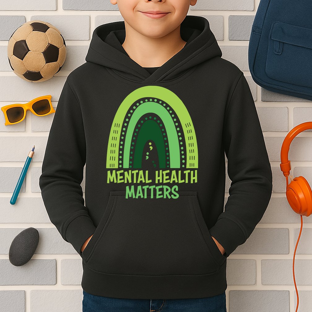 Mental Health Matters Green Rainbow Kids Hoodie