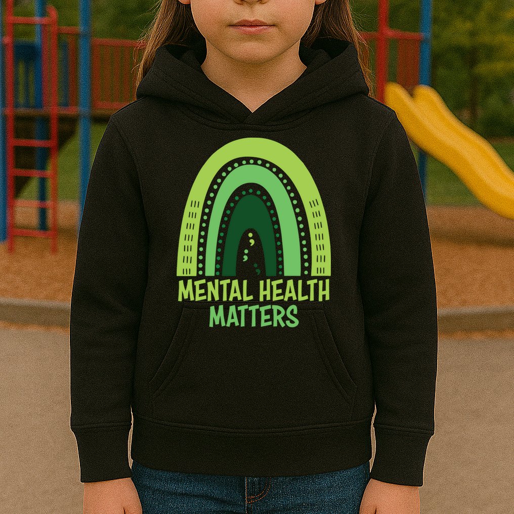 Mental Health Matters Green Rainbow Kids Hoodie