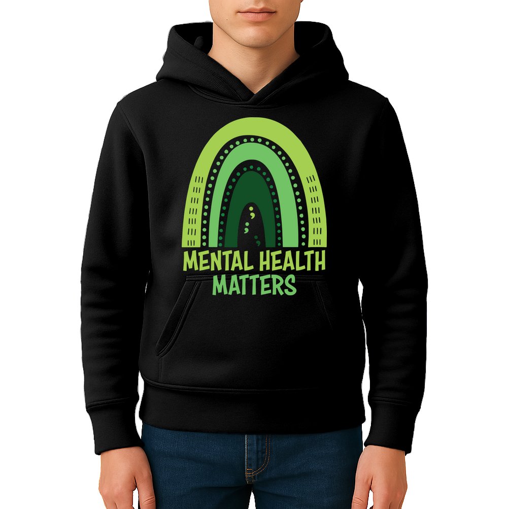 Mental Health Matters Green Rainbow Kids Hoodie