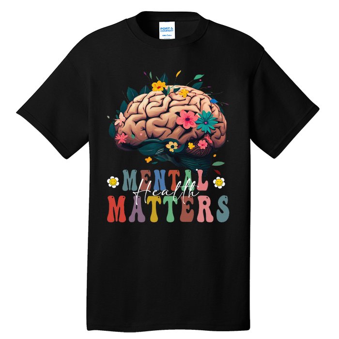 Mental Health Matters Brain Illness Awareness Vintage Groovy Tall T-Shirt