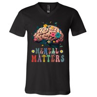 Mental Health Matters Brain Illness Awareness Vintage Groovy V-Neck T-Shirt