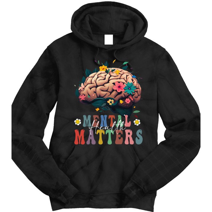 Mental Health Matters Brain Illness Awareness Vintage Groovy Tie Dye Hoodie