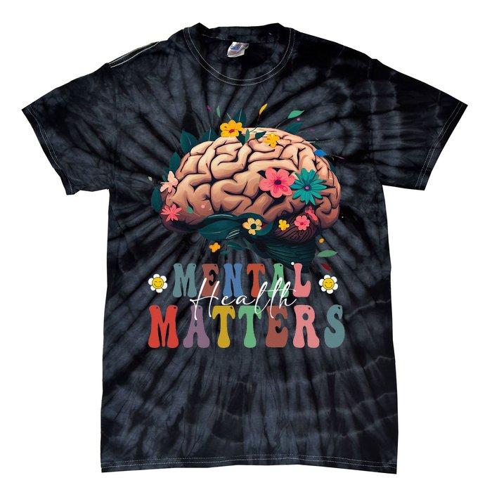 Mental Health Matters Brain Illness Awareness Vintage Groovy Tie-Dye T-Shirt