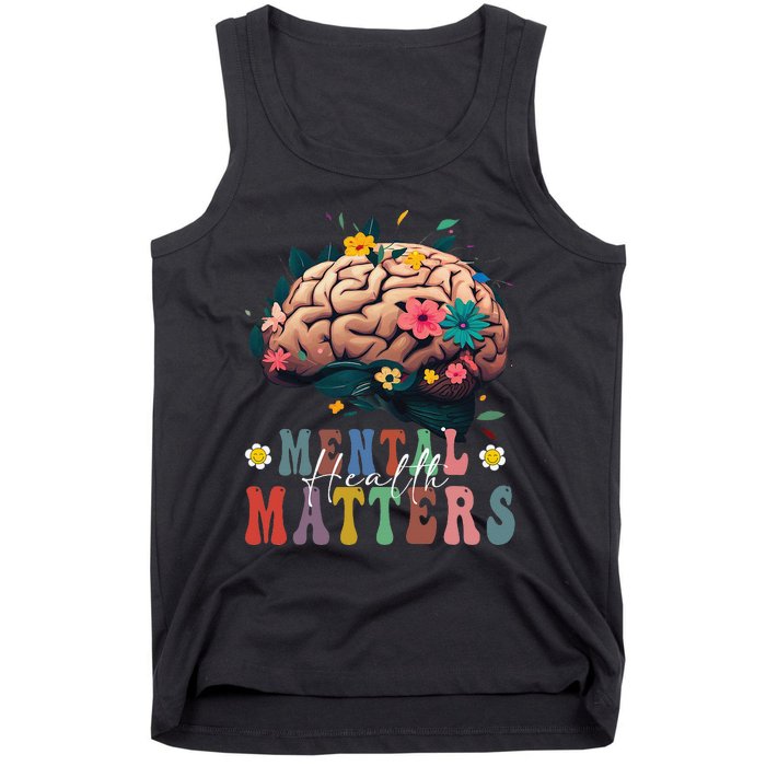 Mental Health Matters Brain Illness Awareness Vintage Groovy Tank Top