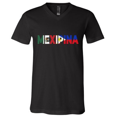 Mexipina Half Mexican Filipina With Mexico Philippines Flag V-Neck T-Shirt