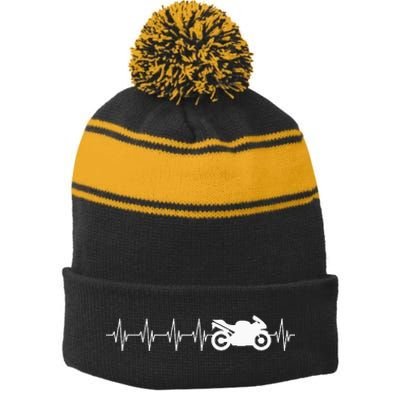 Motorcycle Heartbeat Stripe Pom Pom Beanie