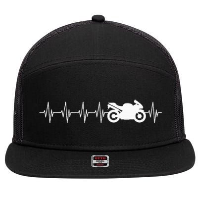 Motorcycle Heartbeat 7 Panel Mesh Trucker Snapback Hat