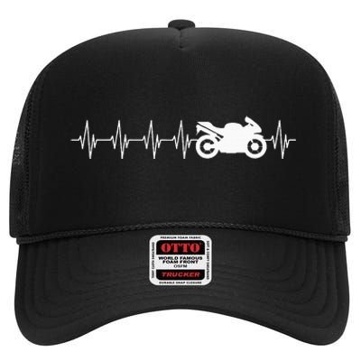 Motorcycle Heartbeat High Crown Mesh Back Trucker Hat