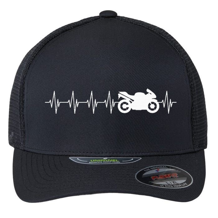 Motorcycle Heartbeat Flexfit Unipanel Trucker Cap