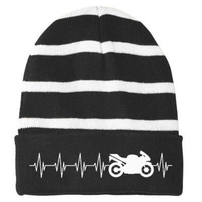 Motorcycle Heartbeat Striped Beanie with Solid Band