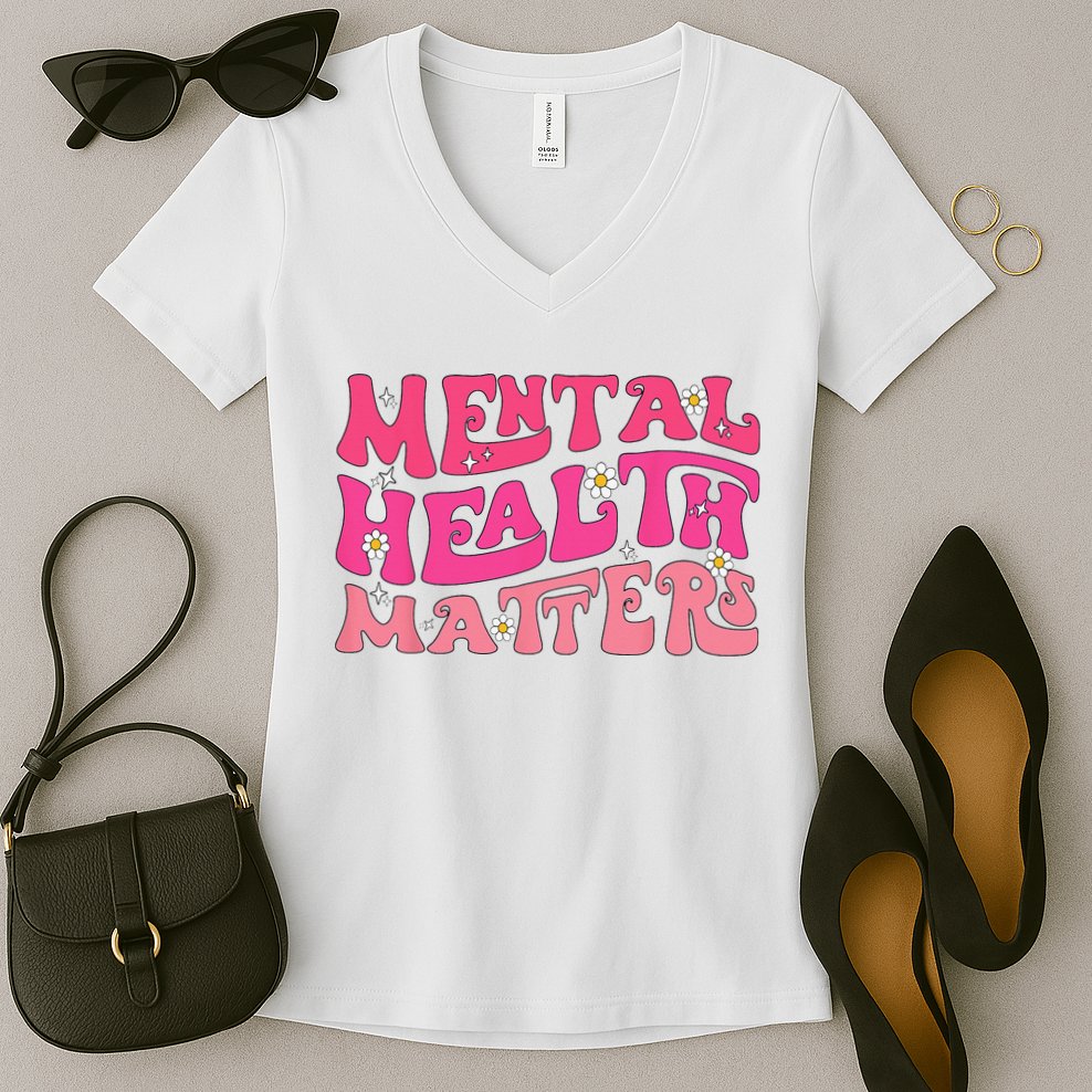 Mental Health Matters Groovy Psychologist Therapy Squad Women's V-Neck T-Shirt