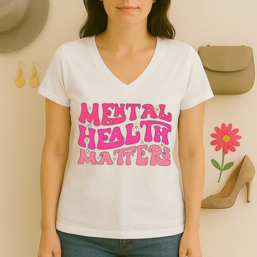 Mental Health Matters Groovy Psychologist Therapy Squad Women's V-Neck T-Shirt
