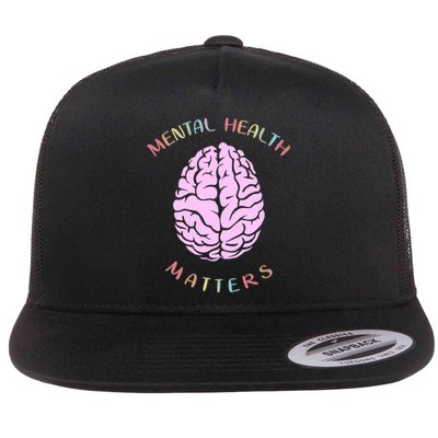 Mental Health Matters Brain Flat Bill Trucker Hat