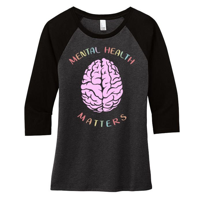 Mental Health Matters Brain Women's Tri-Blend 3/4-Sleeve Raglan Shirt