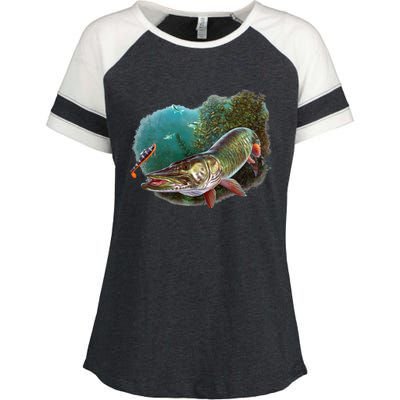 Muskie Hunter Musky Fisher Lure Fly Fishing Novelty Funny Gift Enza Ladies Jersey Colorblock Tee