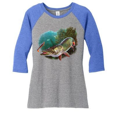 Muskie Hunter Musky Fisher Lure Fly Fishing Novelty Funny Gift Women's Tri-Blend 3/4-Sleeve Raglan Shirt