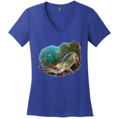 Muskie Hunter Musky Fisher Lure Fly Fishing Novelty Funny Gift Women's V-Neck T-Shirt