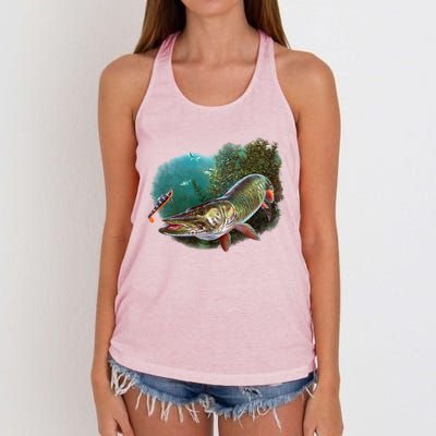 Muskie Hunter Musky Fisher Lure Fly Fishing Novelty Funny Gift Women's Knotted Racerback Tank