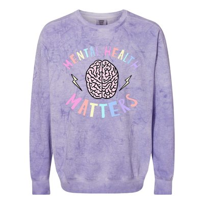 Mental Health Matters Awareness Brain Flash Colorblast Crewneck Sweatshirt