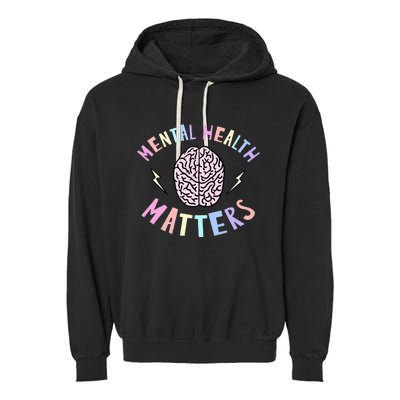 Mental Health Matters Awareness Brain Flash Garment-Dyed Fleece Hoodie