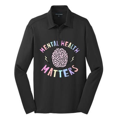 Mental Health Matters Awareness Brain Flash Silk Touch Performance Long Sleeve Polo