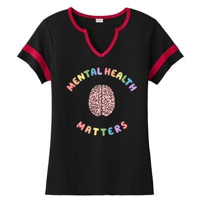 Mental Health Matters Rainbow Brain Awareness Ladies Halftime Notch Neck Tee